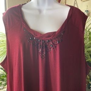 Croft & Barrow Embellished Tank, 3X, Dark Cranberry, EUC